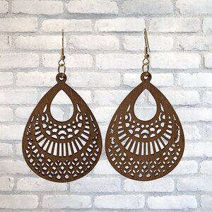 Women's Wooden Teardop Dangle Earrings
